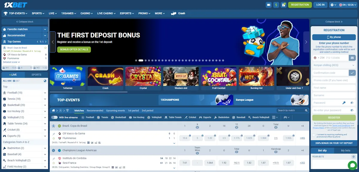 1xBet Sportsbook Screenshot